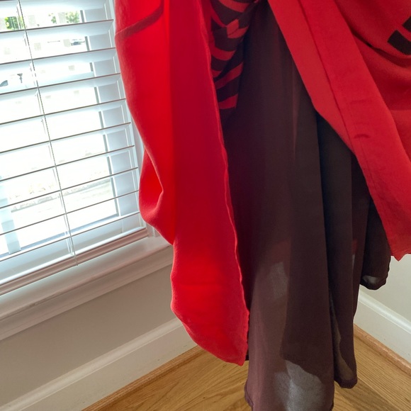 French Connection Dress - Red & Chocolate Brown, Midi, Swing Dress w/ Tie Waist - Picture 6 of 10